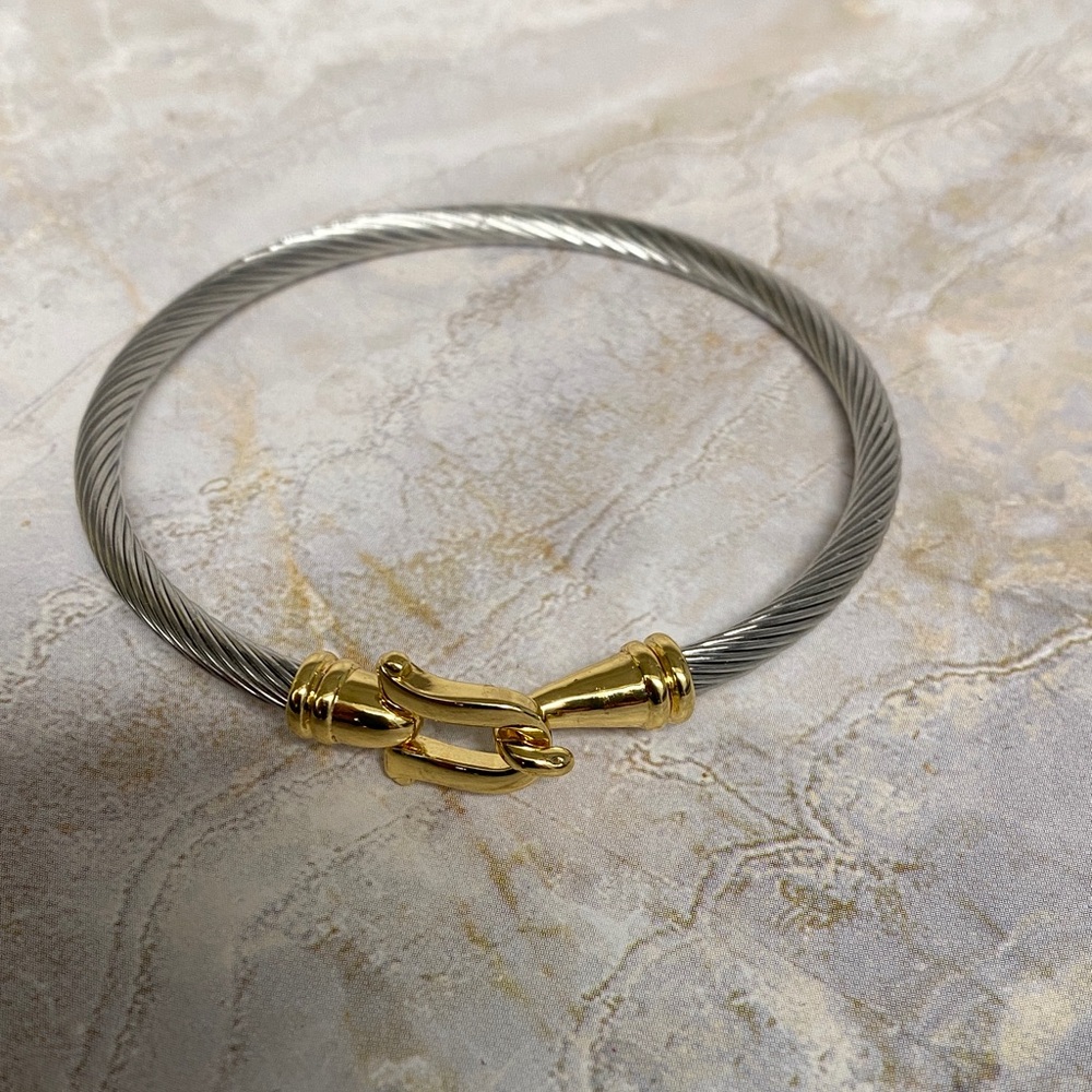 H H Silver Cable Bracelet with Gold Clasp House Harlow